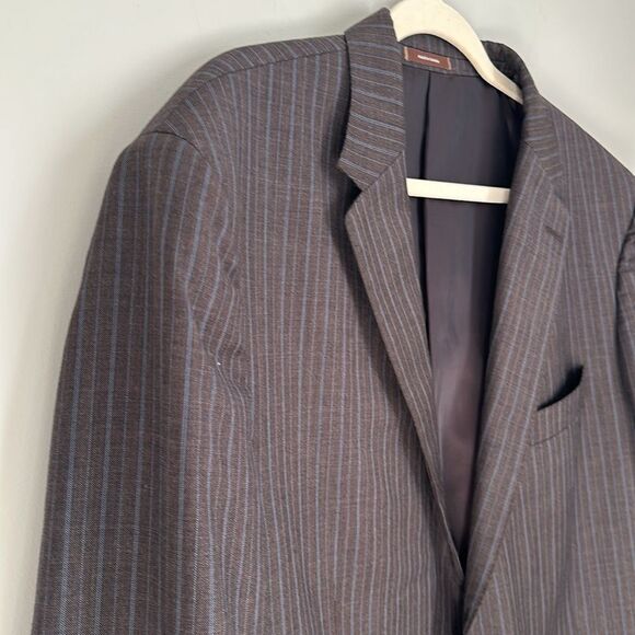 Peter Millar Sport Coat Mens Size 46L Brown Blue Stripe Blazer Jacket 100% Wool - Picture 3 of 16